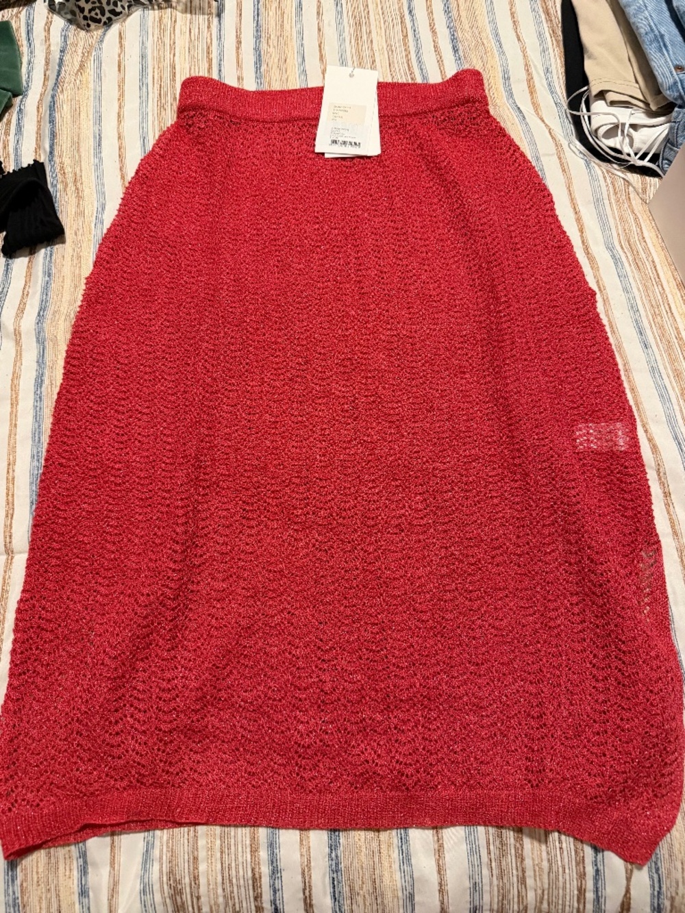 Antik Batik Shany Metallic Crochet Knit Skirt in Coral Size M